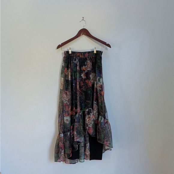 Maeve Anthropologie Meeva Black Floral Mesh Maxi Leggings Skirt- Small - Picture 3 of 11